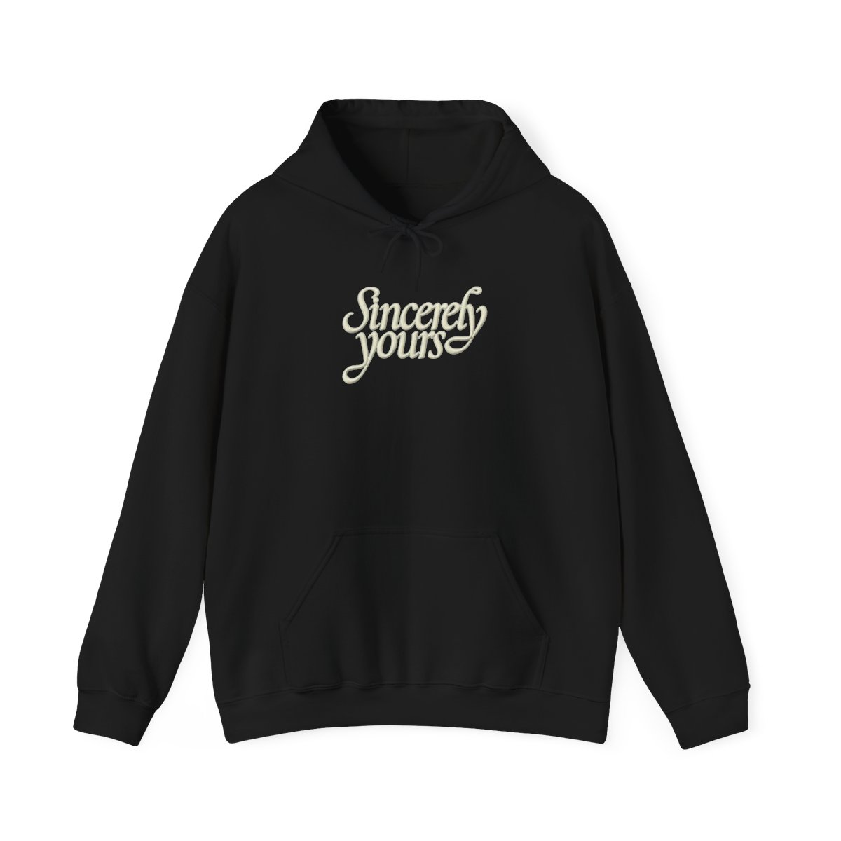 A light green hoodie with a kangaroo pocket and a drawstring hood. The phrase "Sincerely yours" is in a cursive font across the chest. The hoodie is made of a soft material - Official Hoodies merchandise