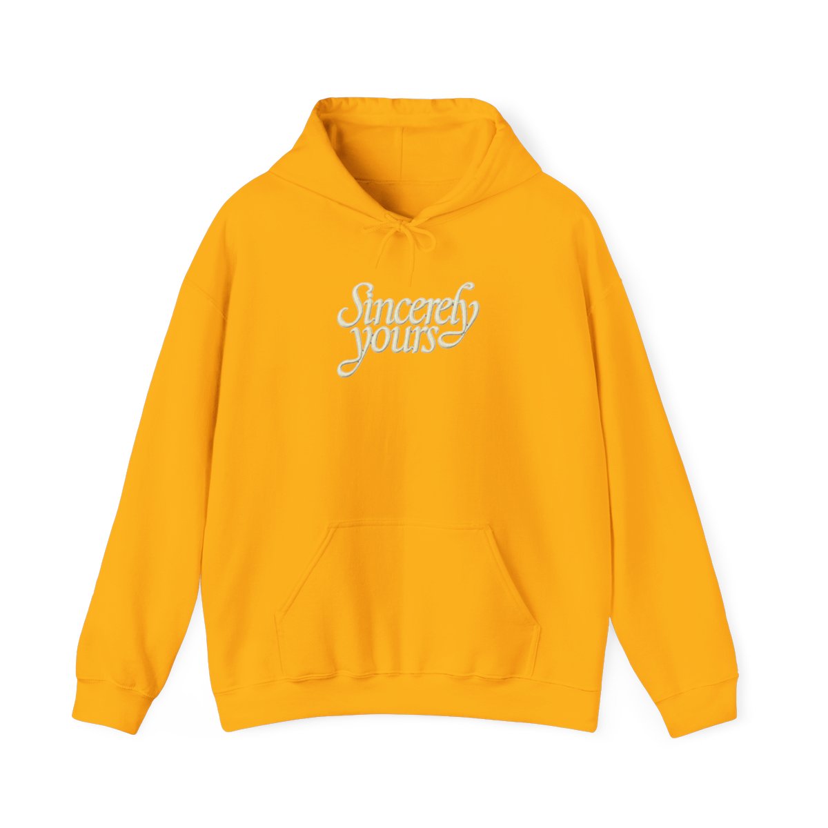 A light green hoodie with a kangaroo pocket and a drawstring hood. The phrase "Sincerely yours" is in a cursive font across the chest. The hoodie is made of a soft material - alternate angle 3, merchandise