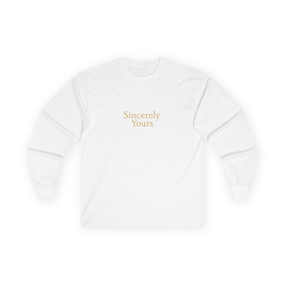 A pale yellow hoodie with the text "Sincerely Yours" across the chest. The hoodie has a hood and long sleeves. A small patch is visible on the left sleeve - Official Hoodies merchandise