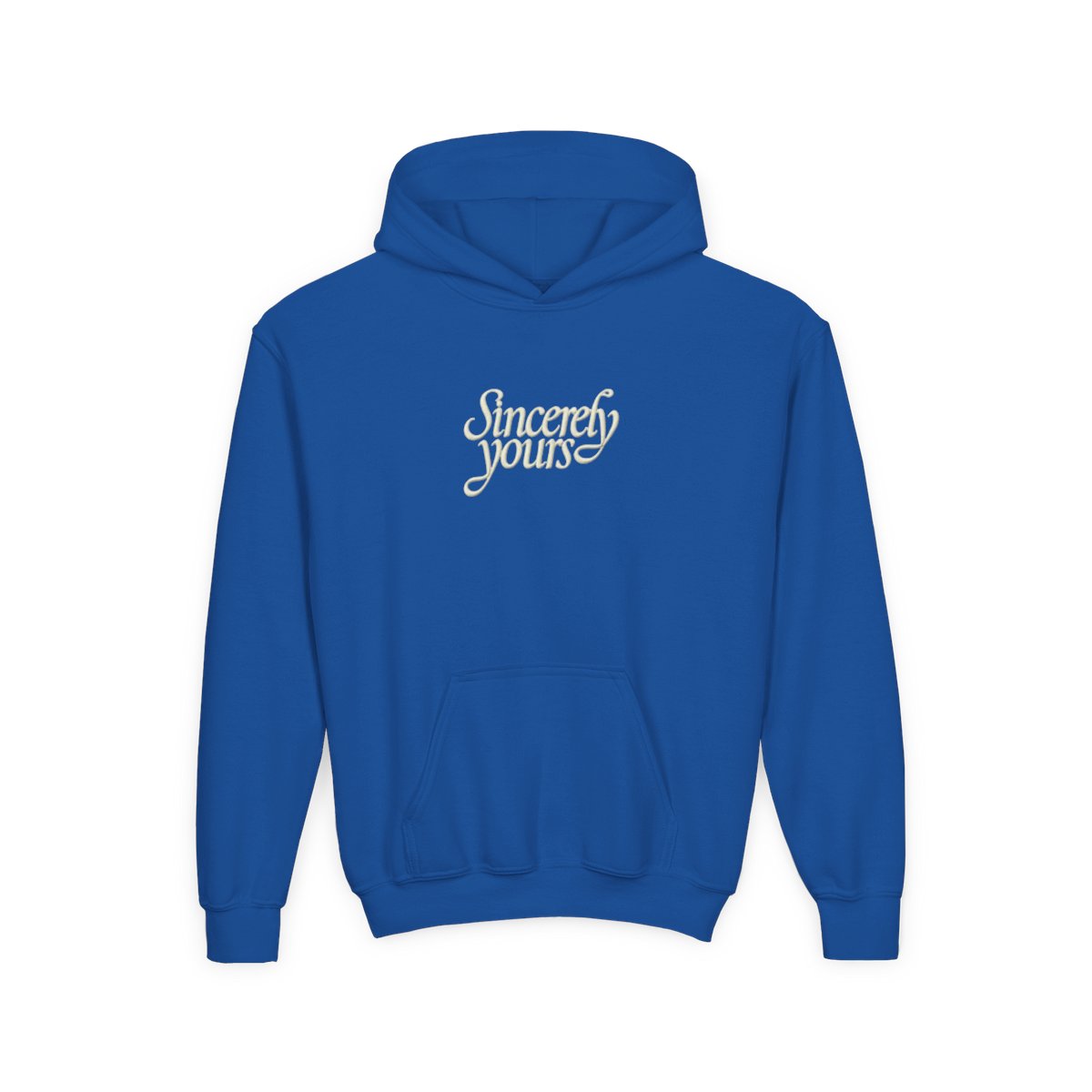 A light green hoodie with a kangaroo pocket and a drawstring hood. The phrase "Sincerely yours" is in a cursive font across the chest. The hoodie is made of a soft material (Kids) - alternate angle 5, merchandise