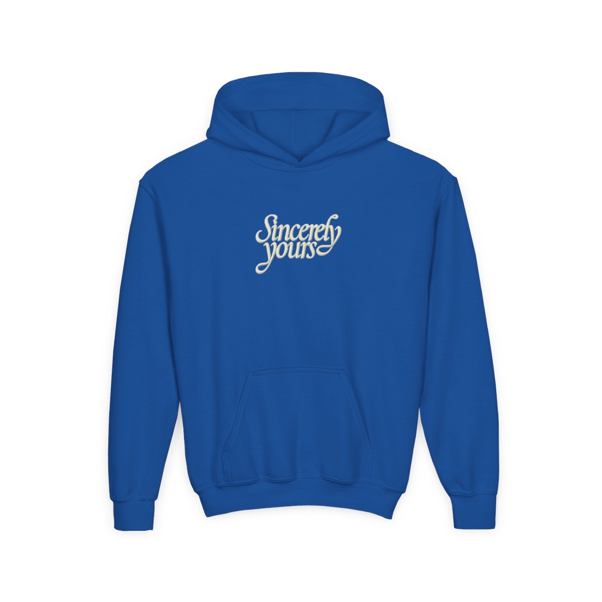 A light green hoodie with a kangaroo pocket and a drawstring hood. The phrase "Sincerely yours" is in a cursive font across the chest. The hoodie is made of a soft material (Kids) - alternate angle 5, merchandise