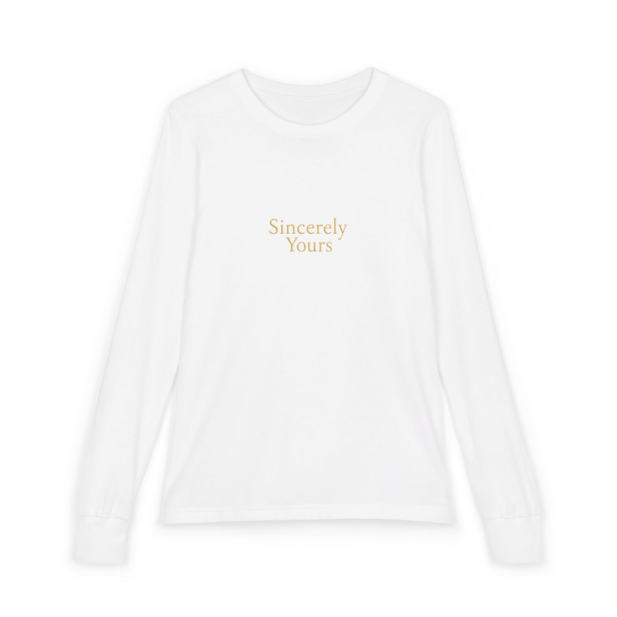 A pale yellow hoodie with the text "Sincerely Yours" across the chest. The hoodie has a hood and long sleeves. A small patch is visible on the left sleeve (Kids) - alternate angle 3, merchandise